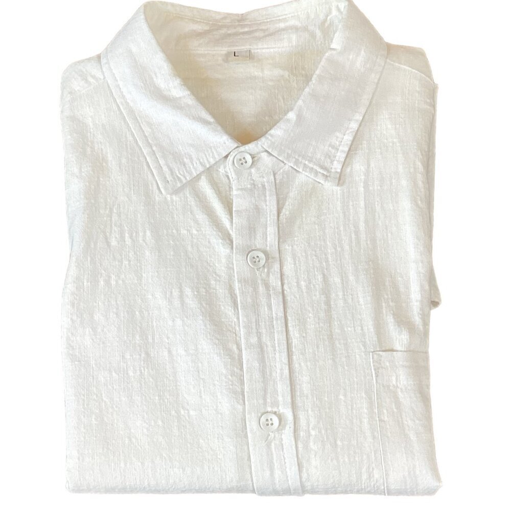 Mens Cotton Flax Blend Sz L SS Casual Button Front Shirt‎ 277S